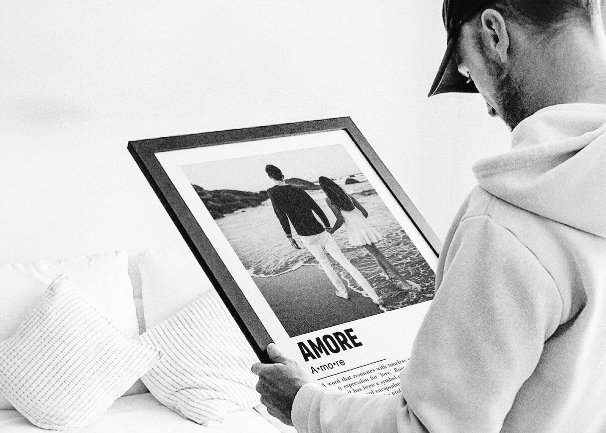 man holding a last minute fathers day gift made from a photo and turned into a personalized photo gift for him