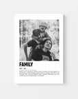 Personalized black and white photo gift on canvas with custom caption on white background.