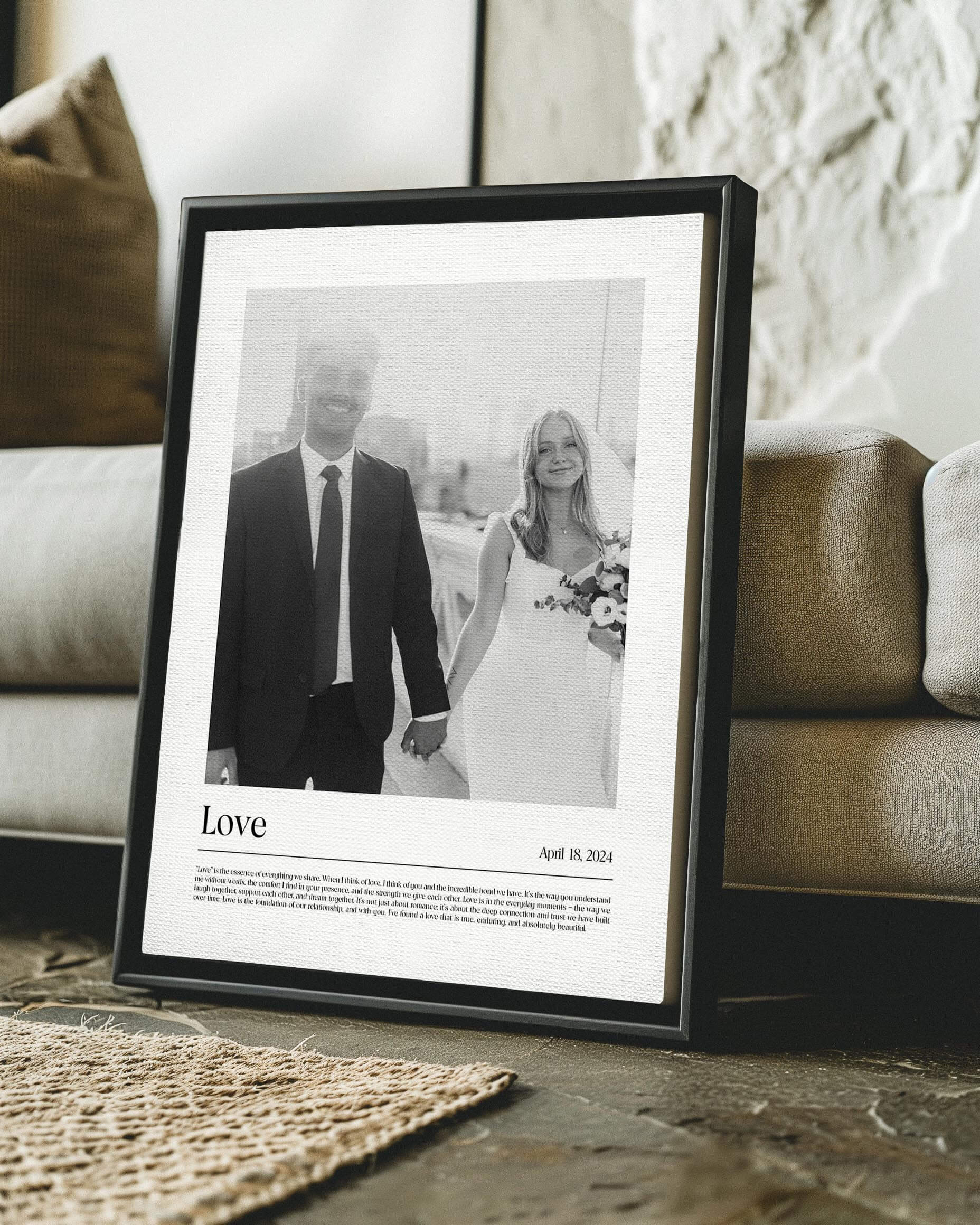 custom photo gift for wedding or anniversary printed in black and white photo art on a canvas made by fabric film studio who specialized in gift ideas for wife and husband gifts