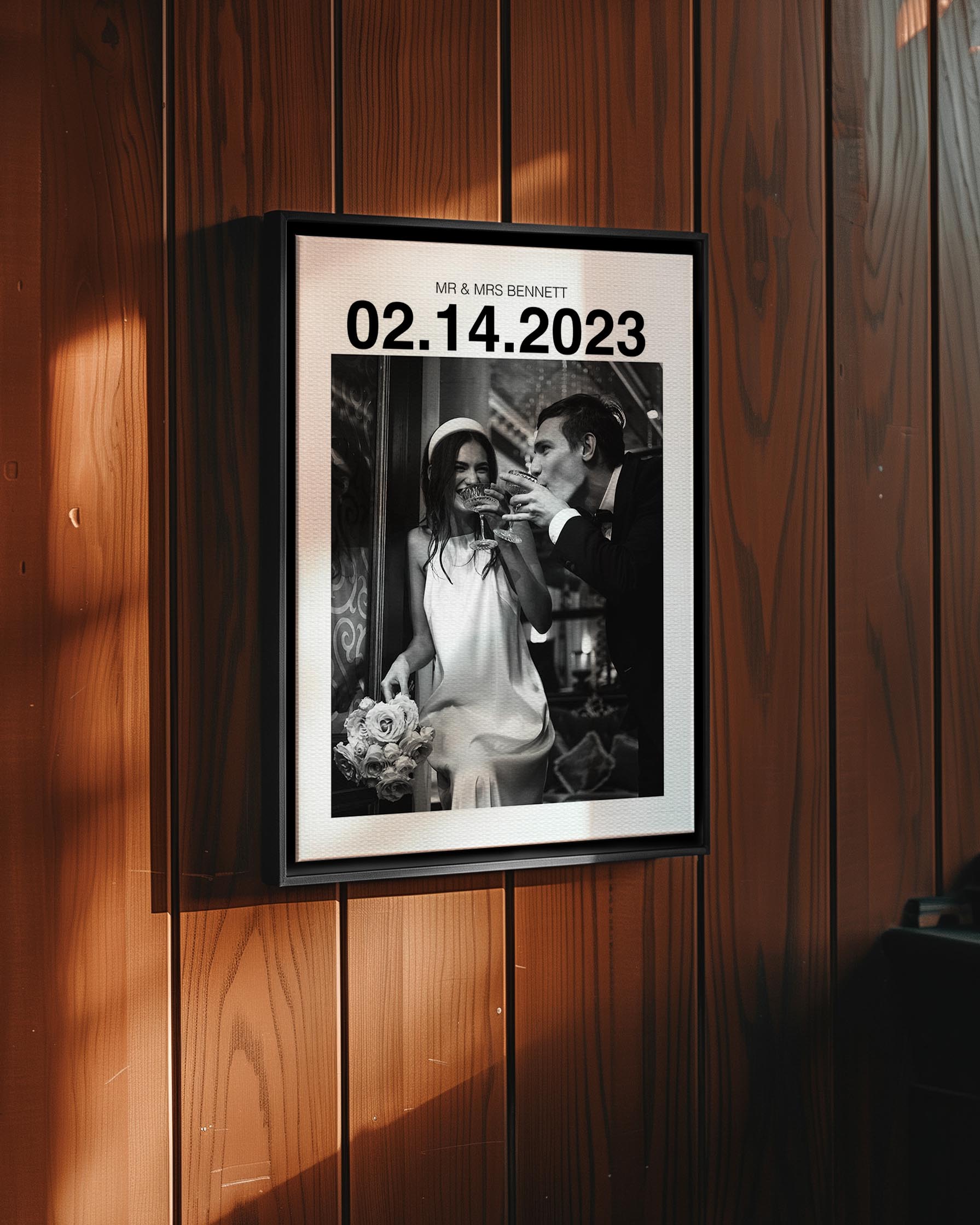 custom photo gift for wedding or anniversary printed in black and white photo art on a canvas made by fabric film studio who specialized in gift ideas for wife and husband gifts