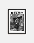 Personalized black and white photo gift with custom date in black frame on white background.