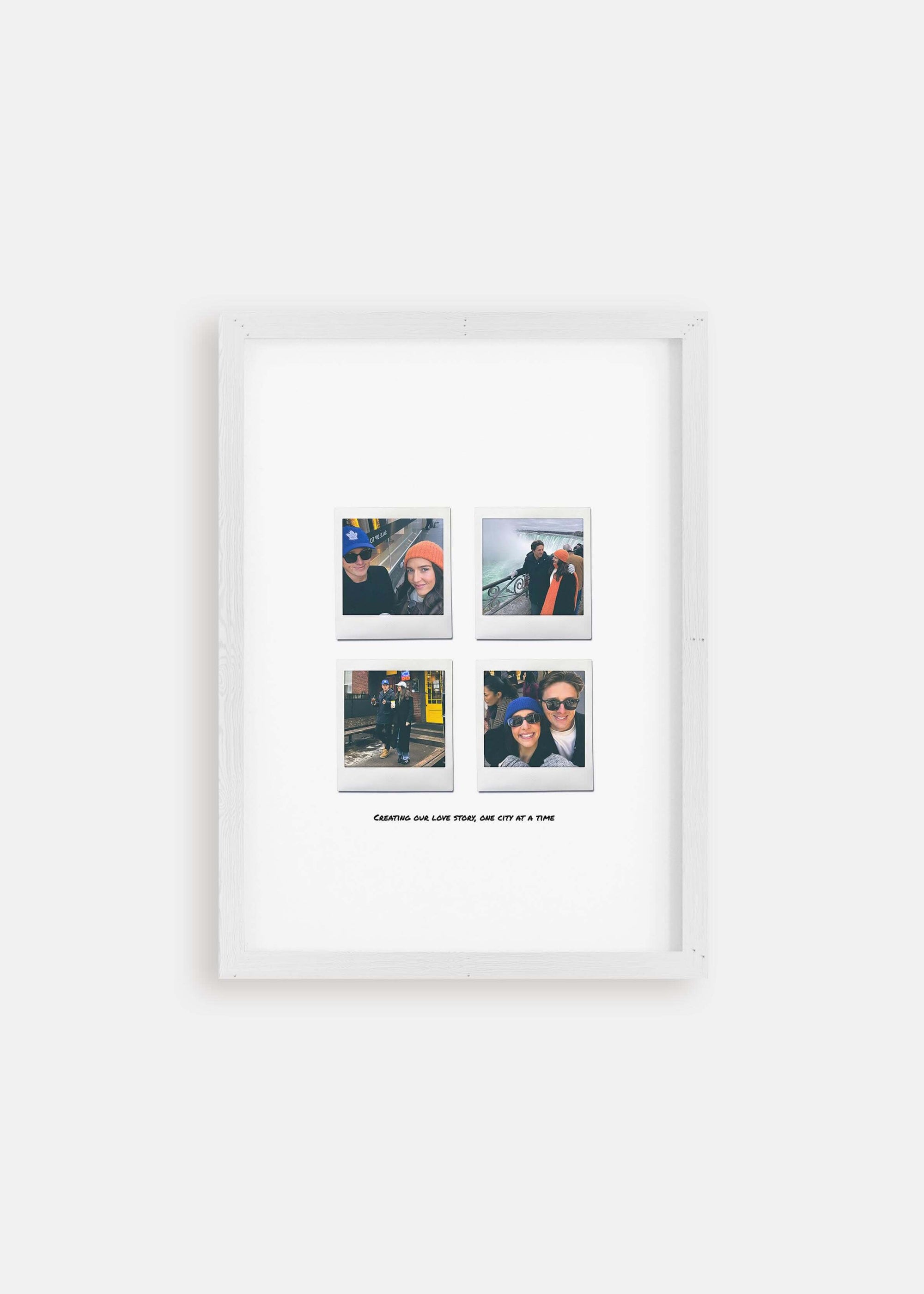 Personalized 4 Moments Instant Film Poster framed against a clean white background, featuring four custom-selected photographs arranged elegantly for a memorable display.